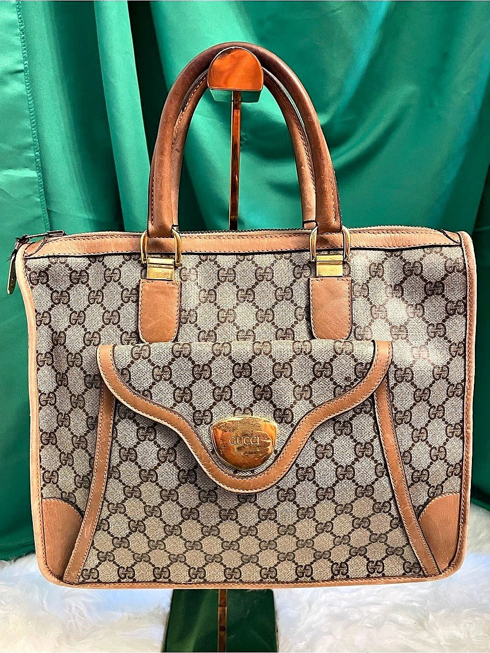 Rare Vintage Gucci Lady Lock GG Supreme Monogram Top Handle Satchel Tote